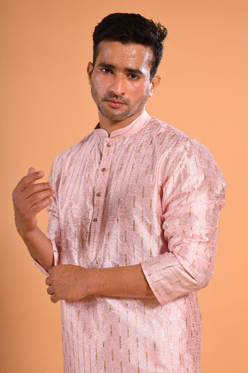 Light Pink Sequin Threadwork Kurta