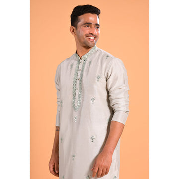 Mint Green Viscose Silk Real Mirror Work Kurta