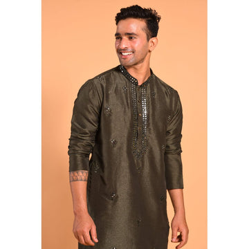 Mehendi Green Viscose Silk Real Mirror Work Kurta