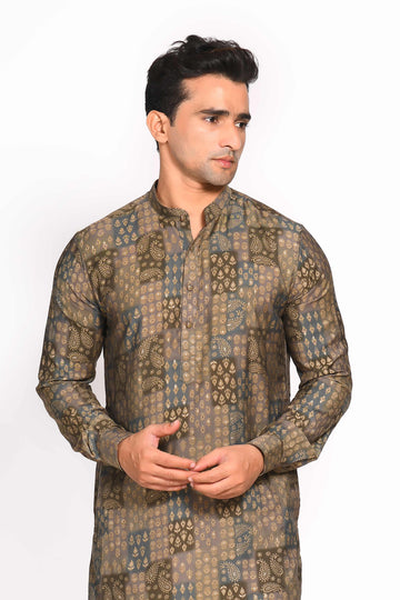 Mehendi Muslin Printed Kurta