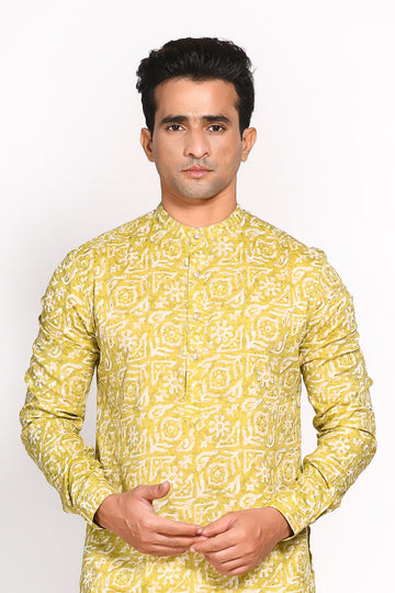 Green Mull Cotton Printed Kurta