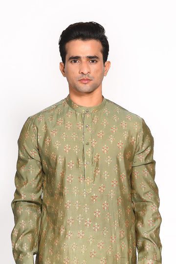 Green Muslin Printed Kurta