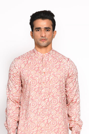 Pink Mull Cotton Printed Kurta