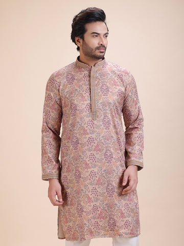 Floral Printed Mandarin Collar Straight Kurta