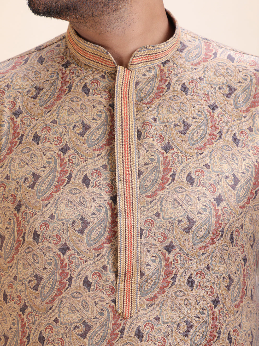 Abstract Printed Mandarin Collar Straight Kurta