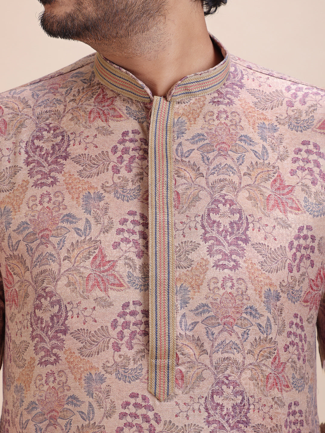 Floral Printed Mandarin Collar Straight Kurta