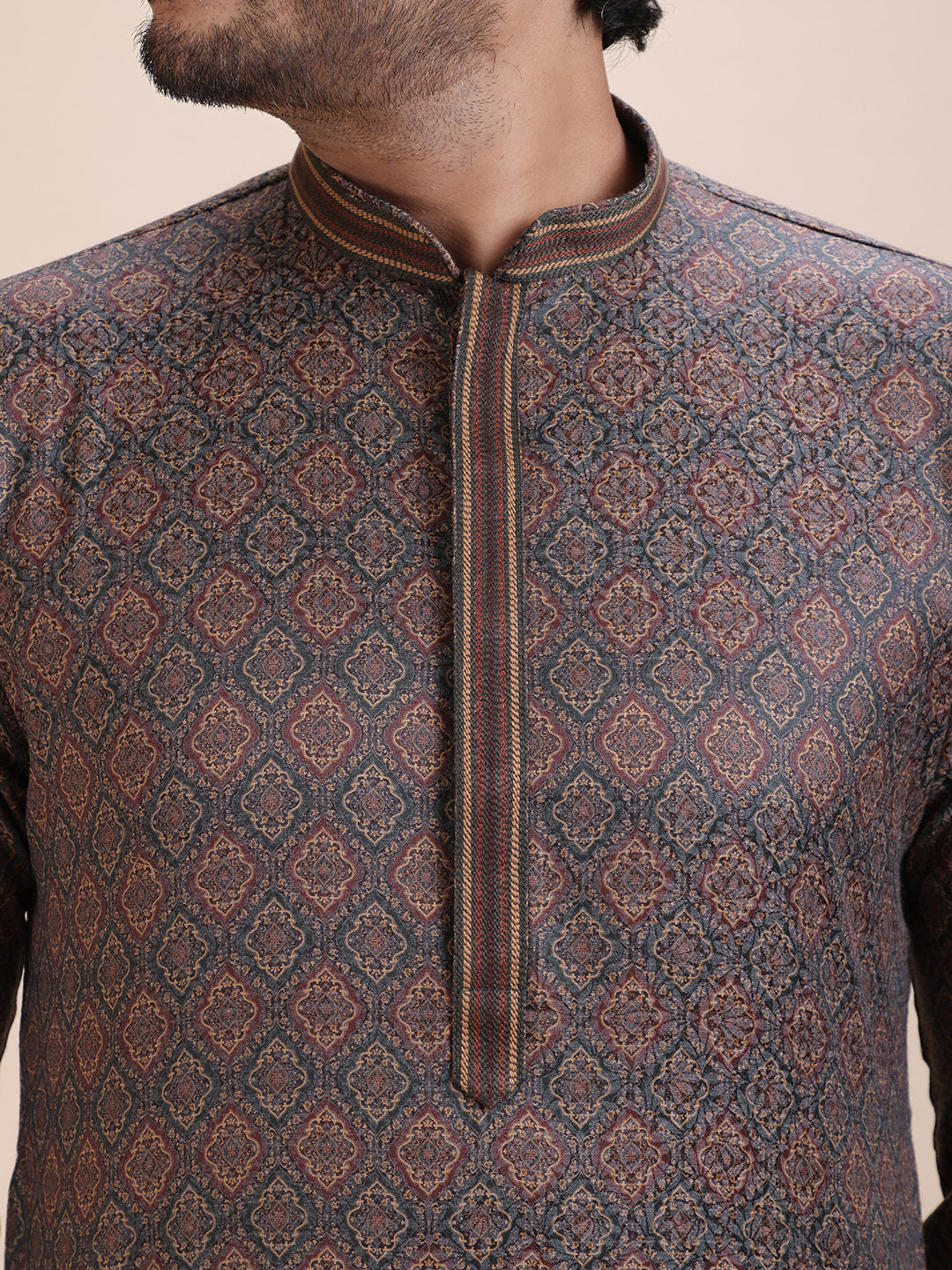 Abstract Printed Mandarin Collar Straight Kurta