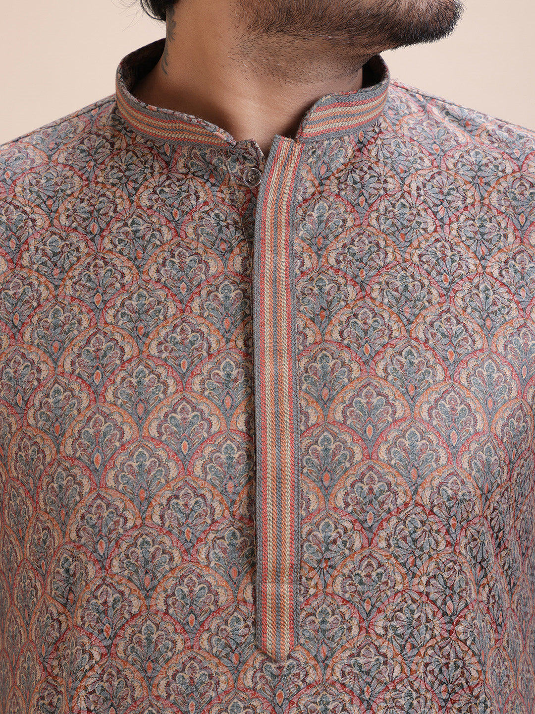 Abstract Printed Mandarin Collar Straight Kurta