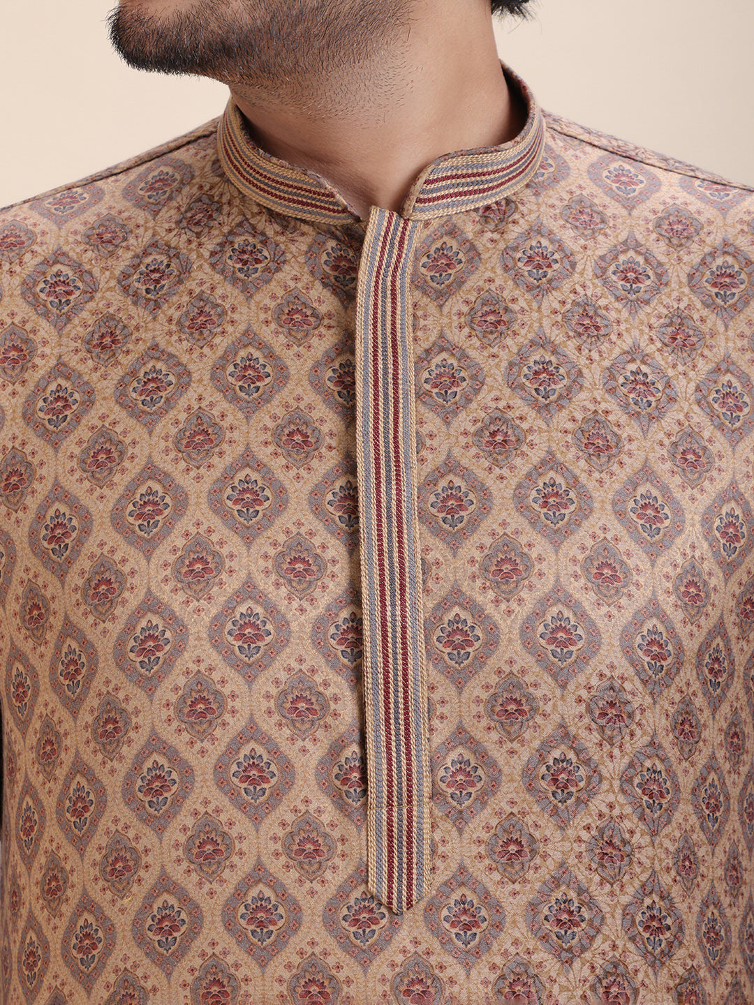 Ethnic Motif Printed Mandarin Collar Straight Kurta