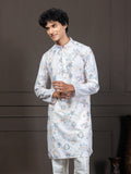 Blue Floral Print Sequin Embroidery Kurta