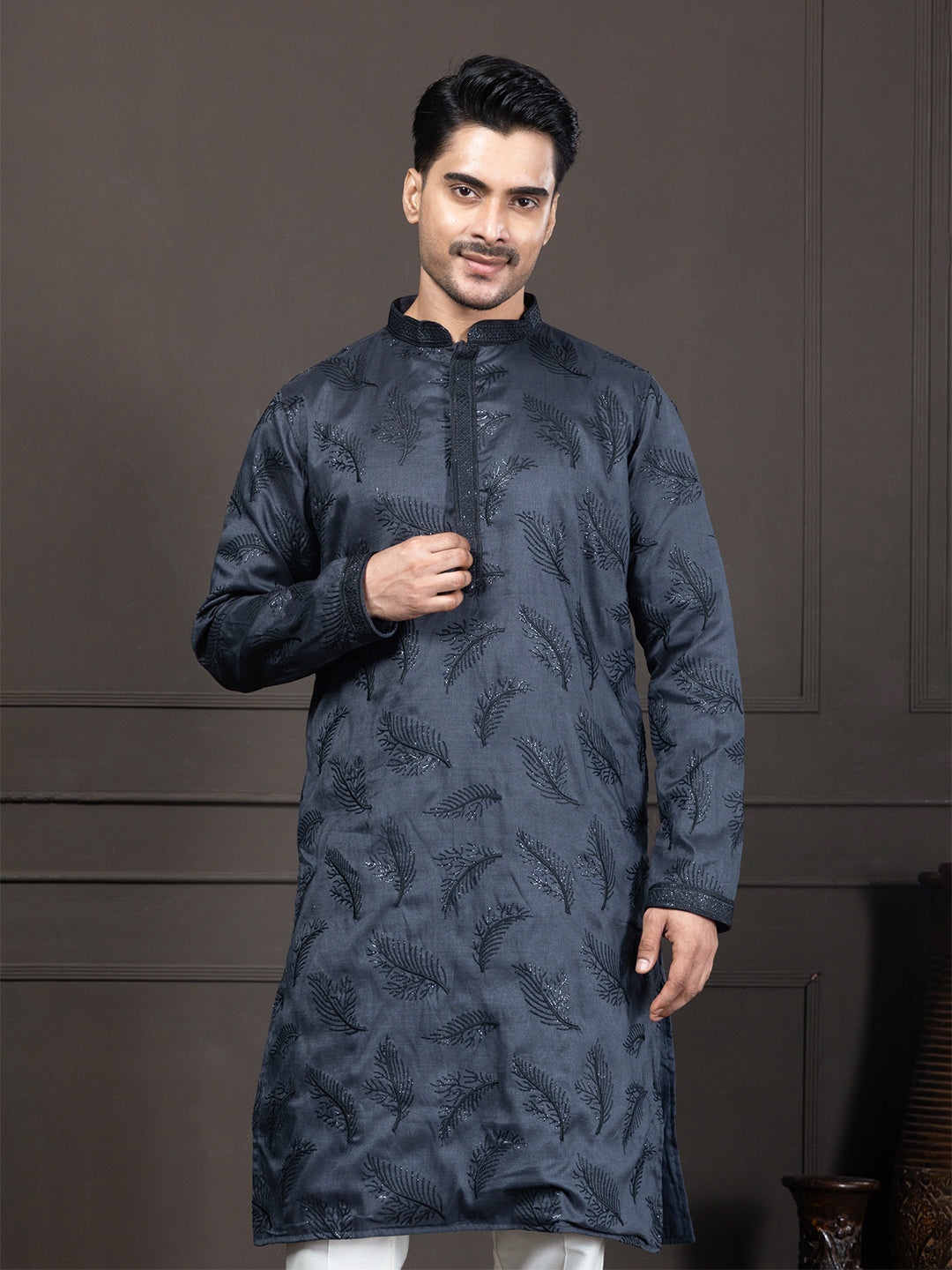 Blue Leaf Sequin Embroidered Kurta