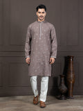 Brown Cotton Buti Embroidered Kurta