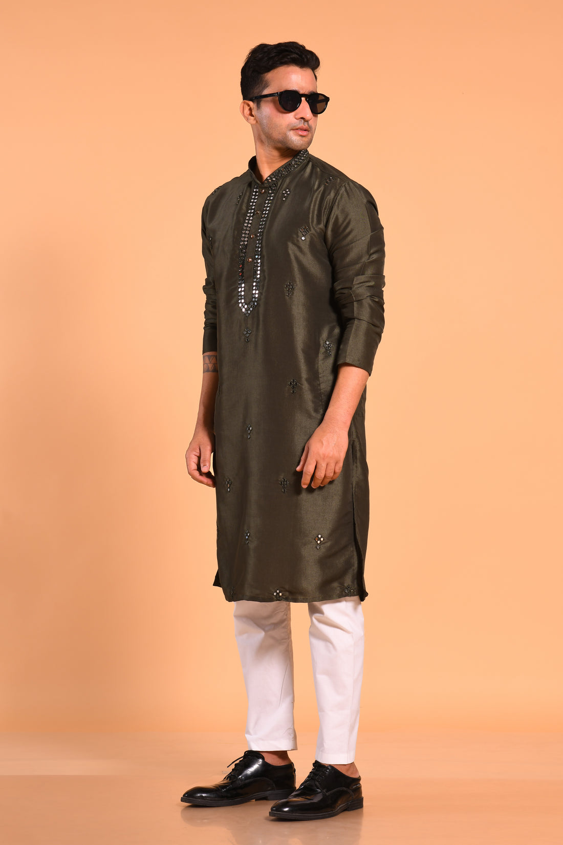 Dark Green Real Mirrorwork Kurta