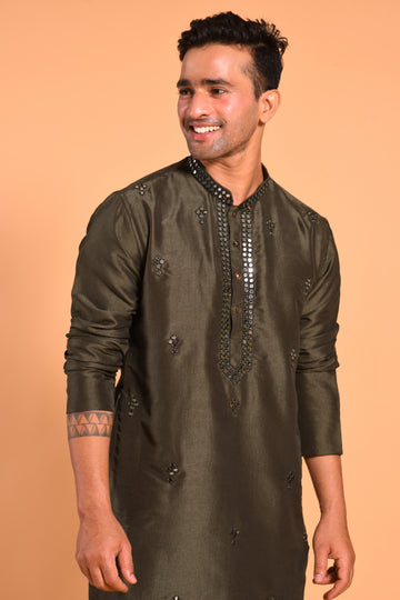 Dark Green Real Mirrorwork Kurta