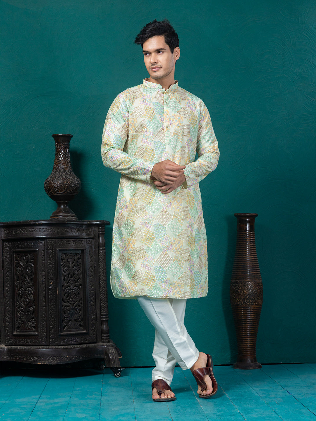 Printed Ethnic motif sequin Embroidery Kurta