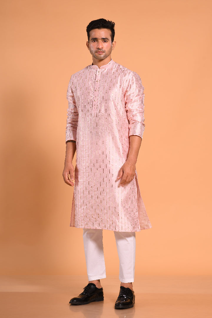Light Pink Sequin Threadwork Kurta