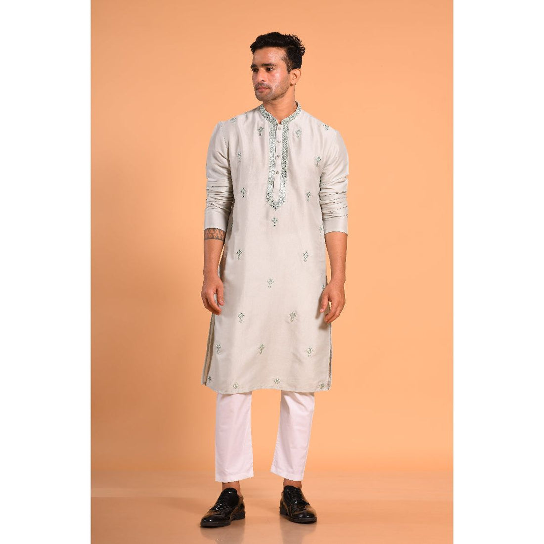 Mint Green Viscose Silk Real Mirror Work Kurta