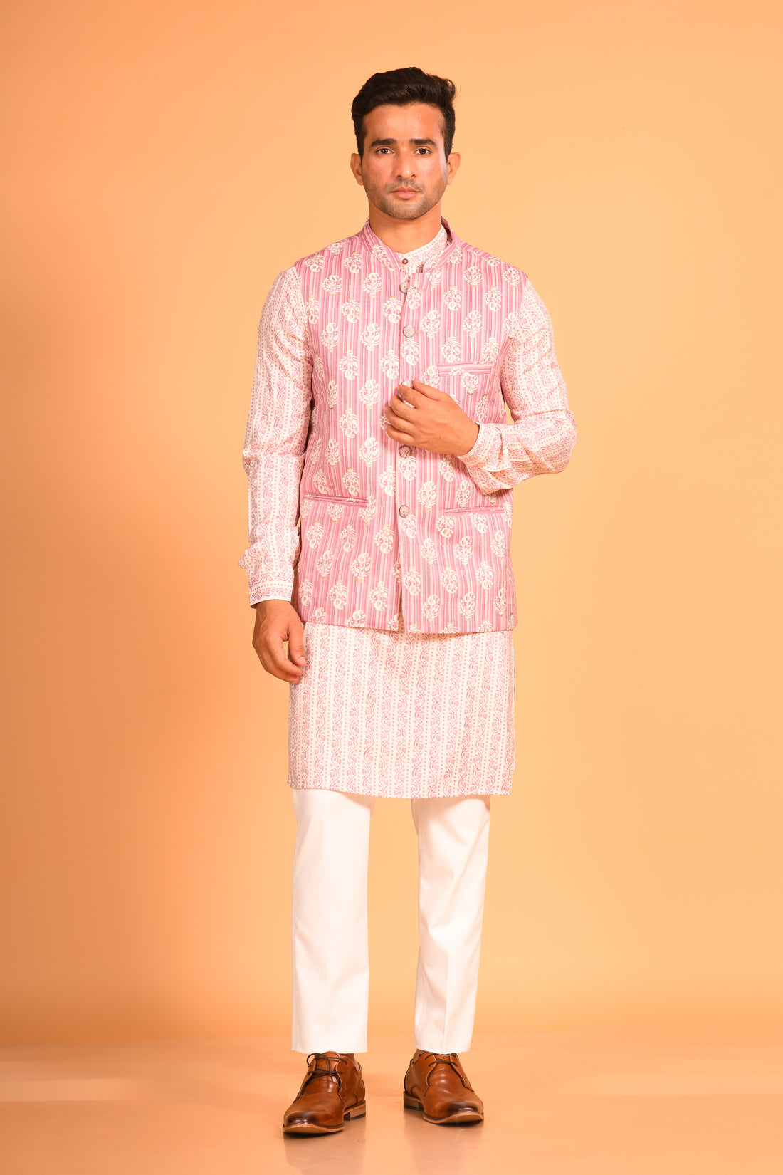 Onion Pink Printed Kurta Jacket Set