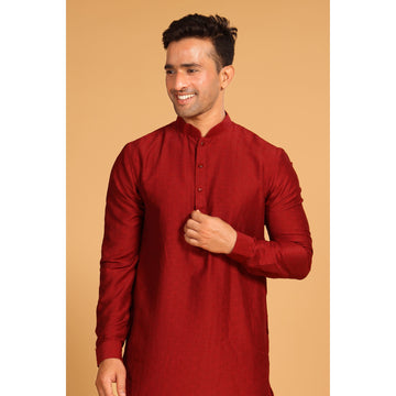 Maroon Viscose Silk Short Kurta