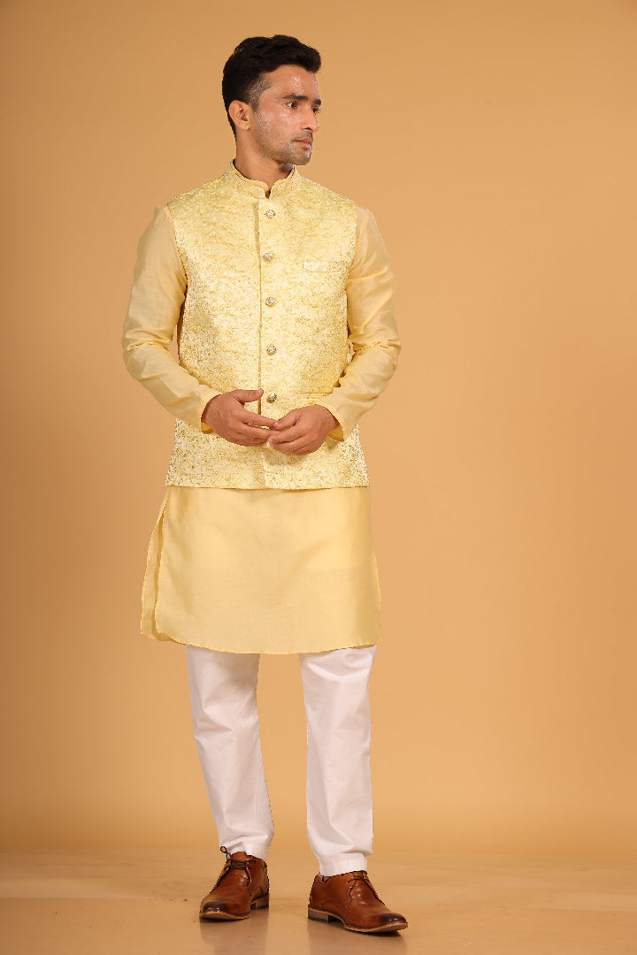 Light Yellow Jacquard Bundi Jacket