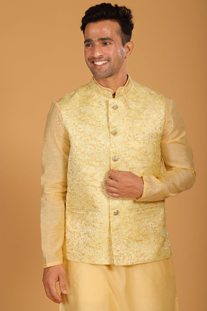 Light Yellow Jacquard Bundi Jacket