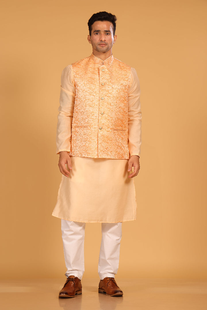 Light Orange Jacquard Bundi Jacket