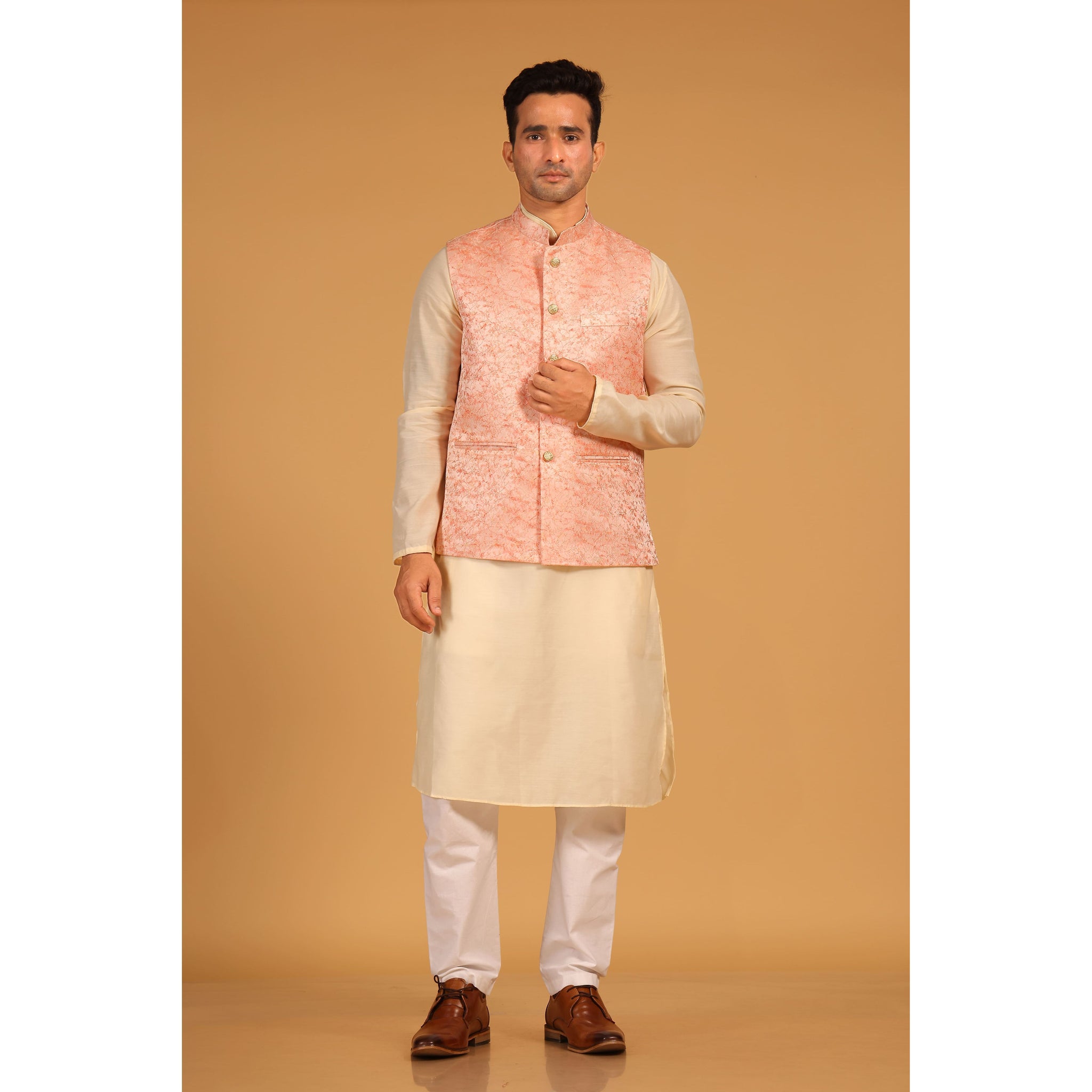 Light Pink Jacquard Bundi Jacket