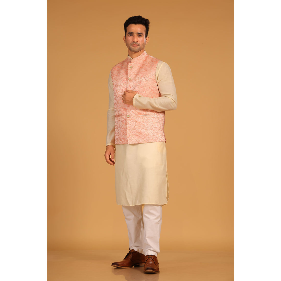 Light Pink Jacquard Bundi Jacket