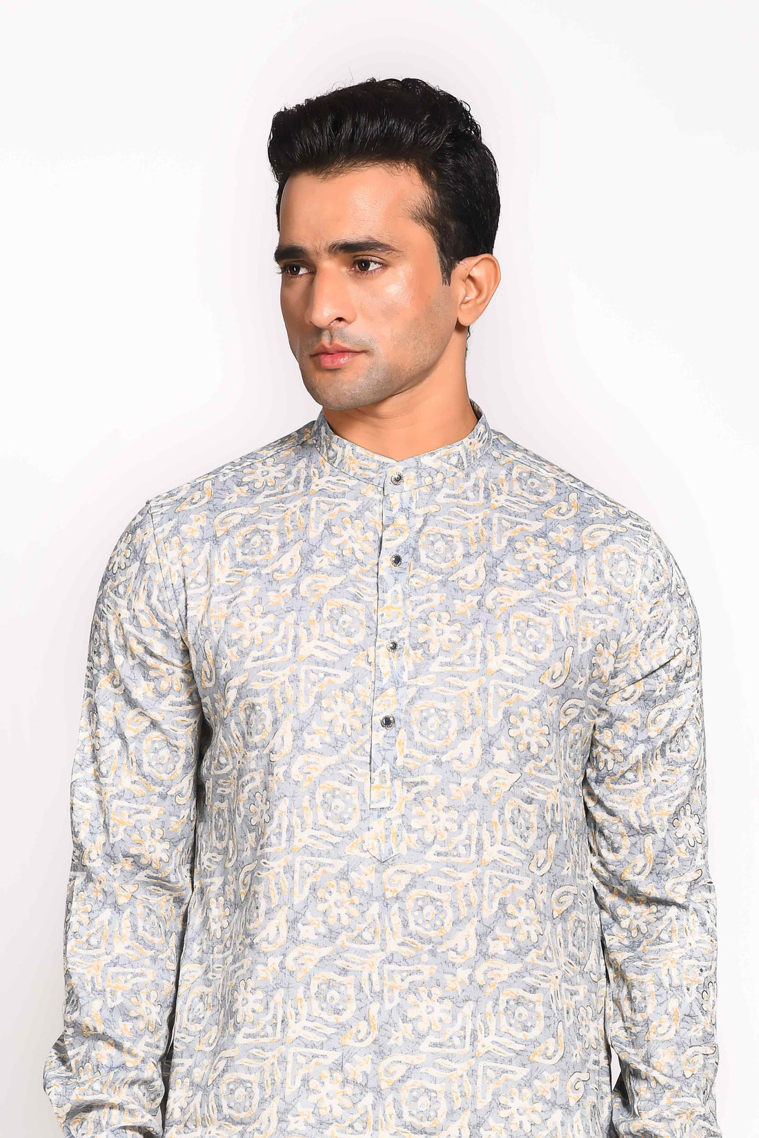 Introducing our Ash Blue Mull Cotton Digital Print Kurta, specially designed for maximum comfort and ease. Crafted from breathable mull cotton, this kurta is highly recommended for the warmer months, ensuring you stay cool and stylish, whether it’s a festive occasion or a casual day out. The slim fit cut and elegant digital print bring together tradition and modernity, making this a versatile piece for any occasion.&nbsp;