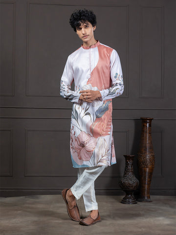 Rust Woven Floral Design Printed Kurta