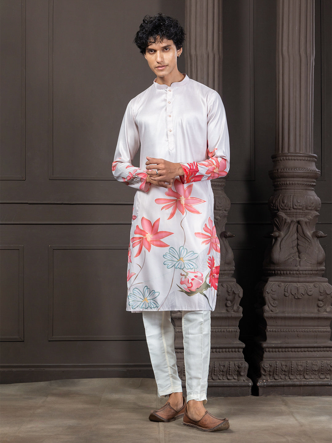 Woven Floral Design Printed Kurta