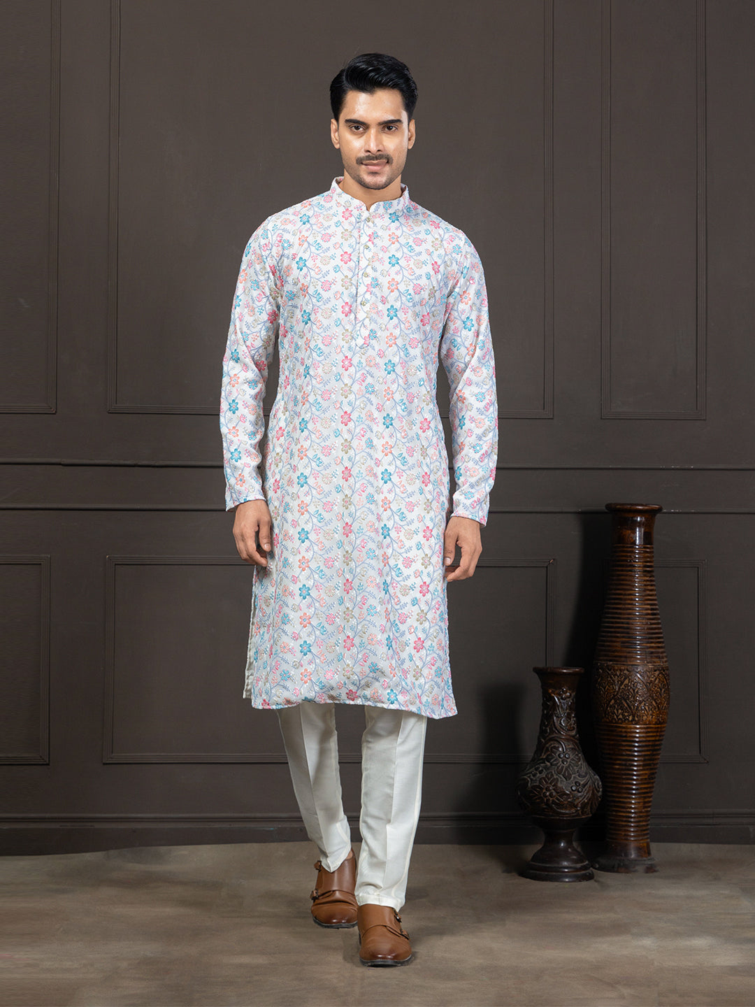 Georgette Multicolor Floral Embroidered Kurta