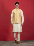 Gold Ethnic Motif Sequin Embroidered Nehru Jacket with Kurta & Pajamas