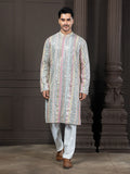 Grey Multicolor Georgette Mirrorwork Embroidered Kurta