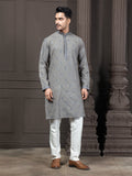 Grey Cotton Buti Embroidered Kurta