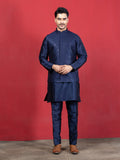 Blue Sequin Embroidered Nehru Jacket with Tone-on-Tone Kurta & Pyjama Set