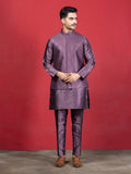 Mauve Sequin Embroidered Nehru Jacket with Tone-on-Tone Kurta & Pyjama Set