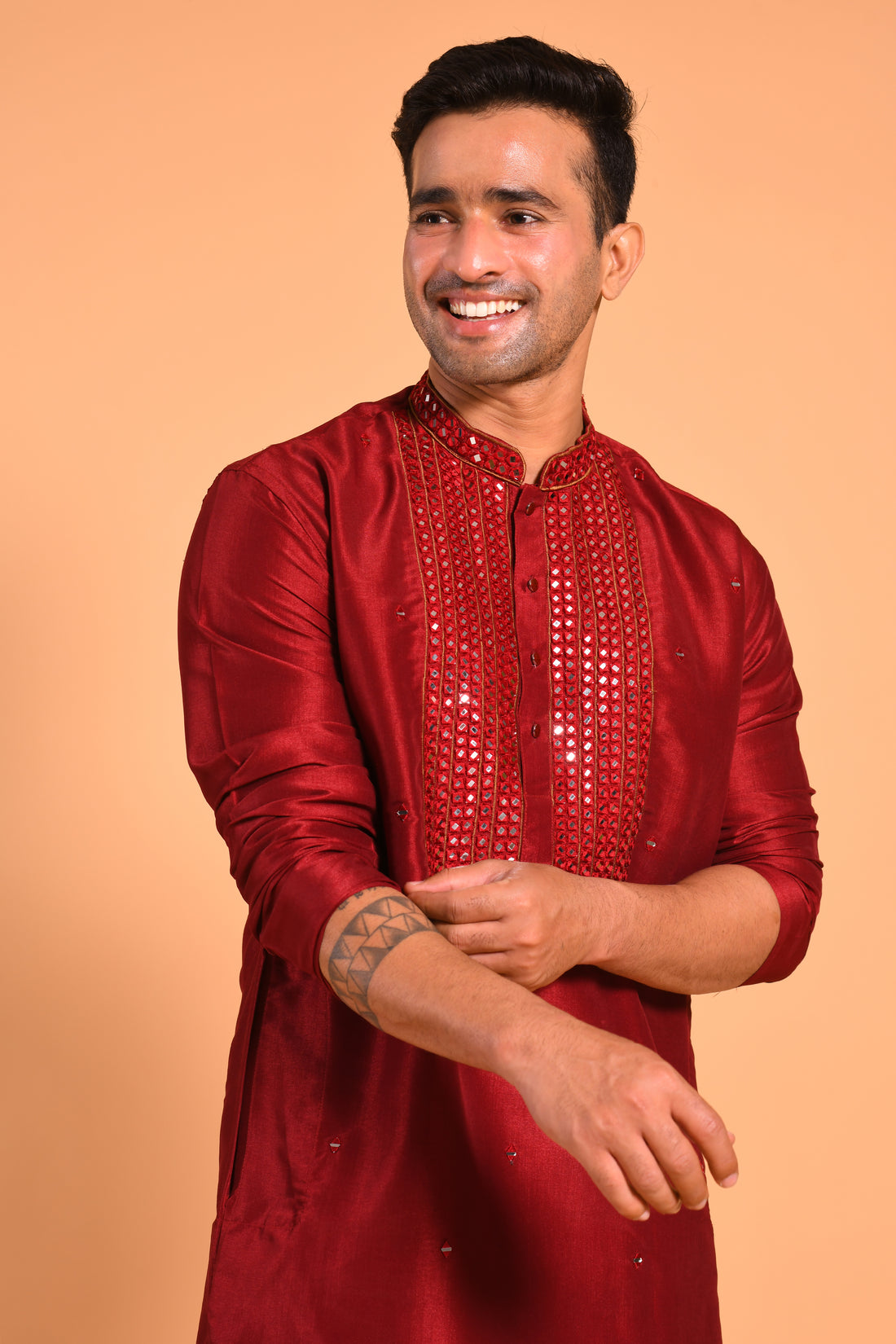Maroon Real Mirrorwork Kurta