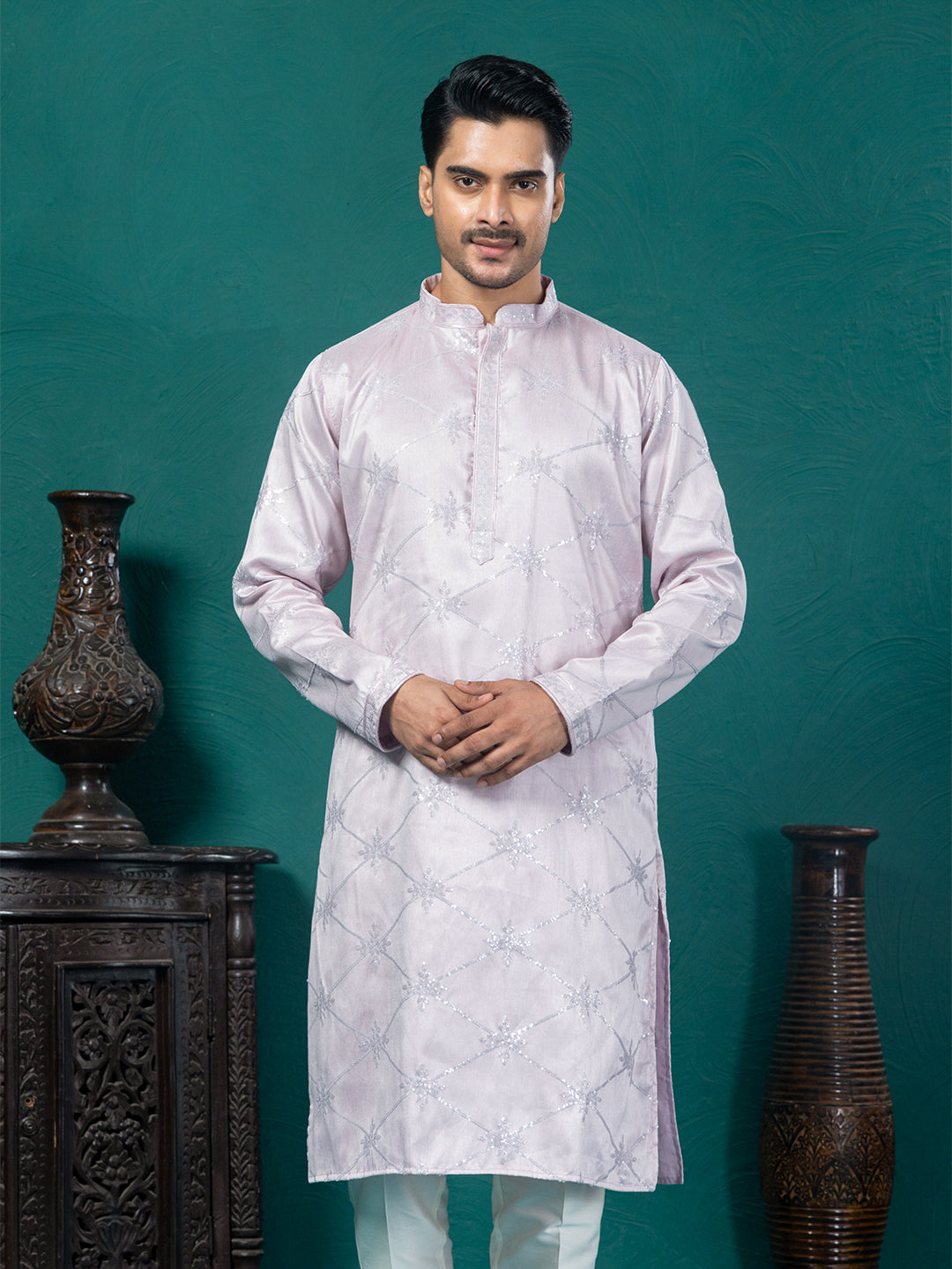 Mauve Abstract Allover Sequin Embroidery Kurta