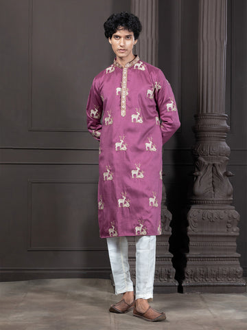 Mauve Ethnic Motif Threadwork Kurta