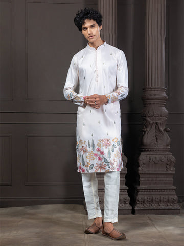 White Floral Printed Kurta