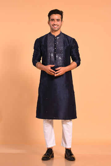 Navy Blue Real Mirrorwork Kurta