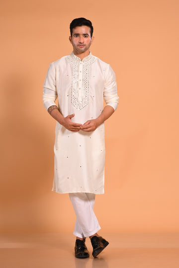 Off White  Real Mirrorwork Kurta