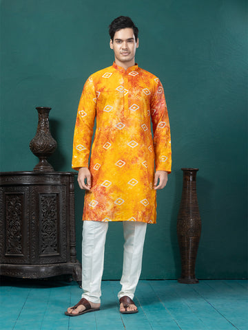 Orange Tie Dye Embroidery kurta with Sequin detailing & Print