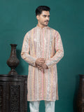 Peach Multicolor Georgette Mirrorwork Embroidered Kurta