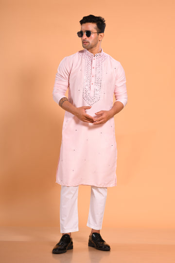 Blush Pink  Real Mirrorwork Kurta