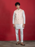Pestal Pink Ethnic Motif Jacquard Nehru Jacket Set with Kurta & Pyjama