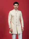 Pistachio Green Jacquard Woven Achkan Sherwani Set