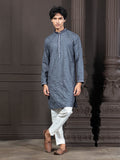 Slate Blue Cotton Buti Embroidered Kurta