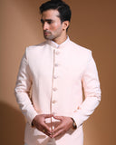 Peach Textured Mandarin Collar Bandhgala Blazer